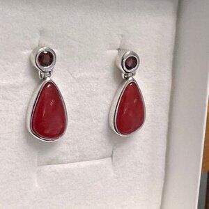 Vintage Red Jade Earrings Set in Sterling Silver, Dangle Earrings, Jade Jewelry
